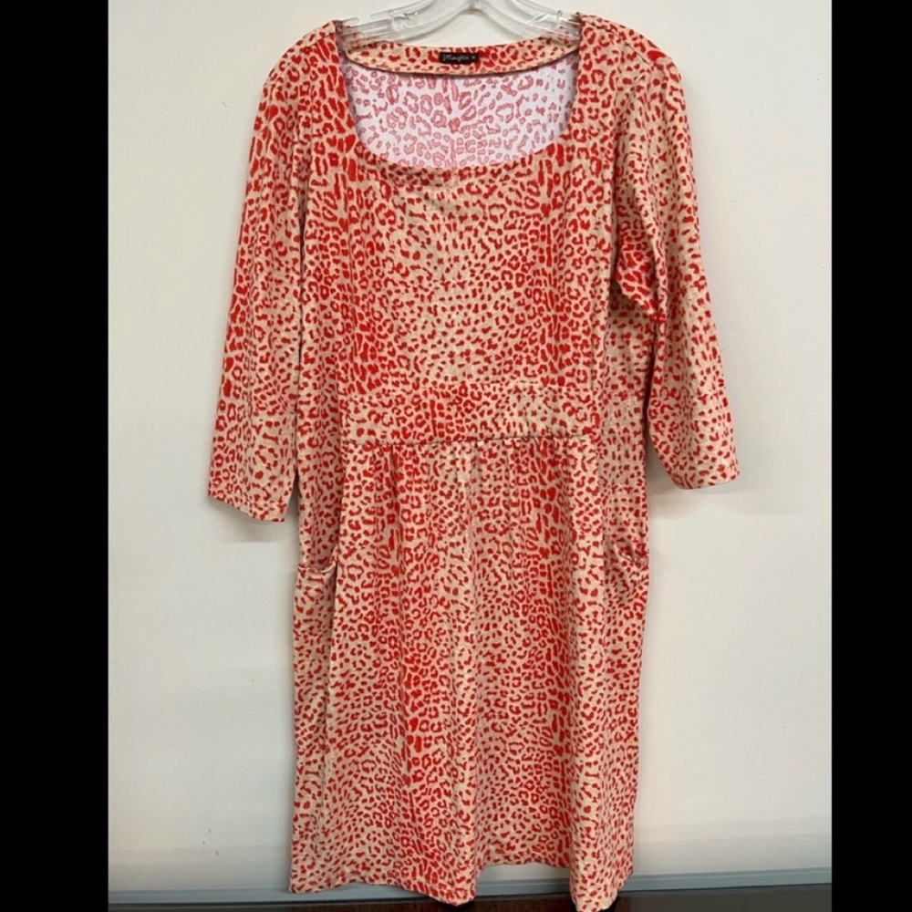 J. McLaughlin Cream and Orange Leopard Dress XL